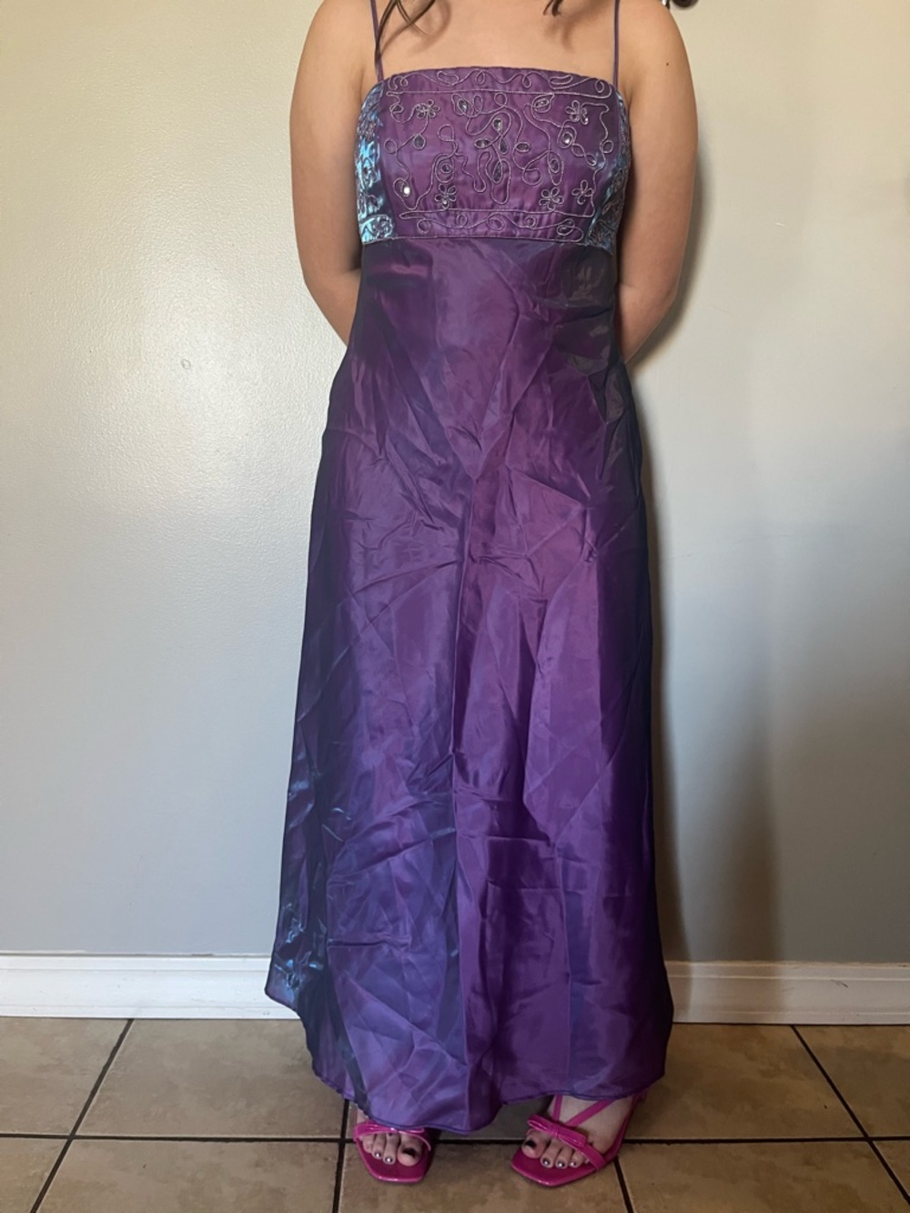 Betsy & Adam Plum Strapless Beaded Bodice Evening Dress